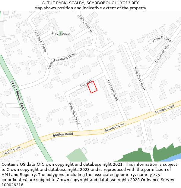 8, THE PARK, SCALBY, SCARBOROUGH, YO13 0PY: Location map and indicative extent of plot