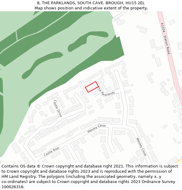 8, THE PARKLANDS, SOUTH CAVE, BROUGH, HU15 2EL: Location map and indicative extent of plot