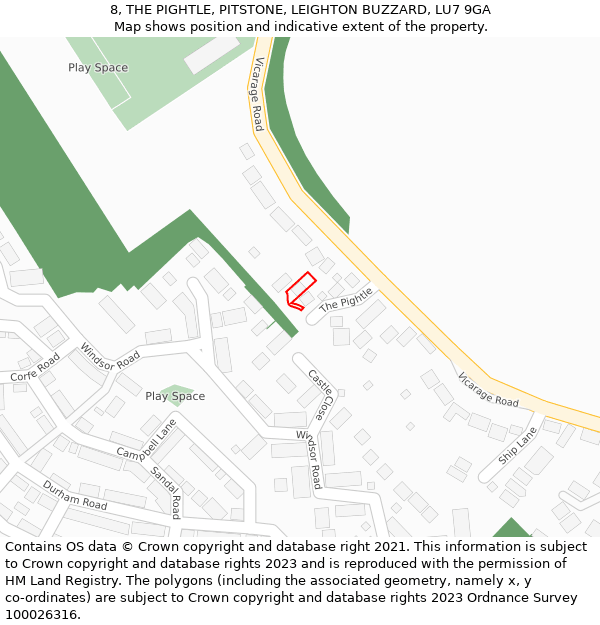 8, THE PIGHTLE, PITSTONE, LEIGHTON BUZZARD, LU7 9GA: Location map and indicative extent of plot