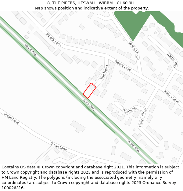 8, THE PIPERS, HESWALL, WIRRAL, CH60 9LL: Location map and indicative extent of plot