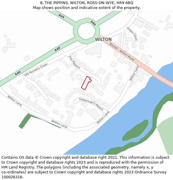 8, THE PIPPINS, WILTON, ROSS-ON-WYE, HR9 6BQ: Location map and indicative extent of plot