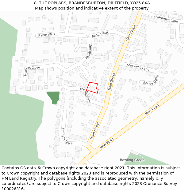 8, THE POPLARS, BRANDESBURTON, DRIFFIELD, YO25 8XA: Location map and indicative extent of plot