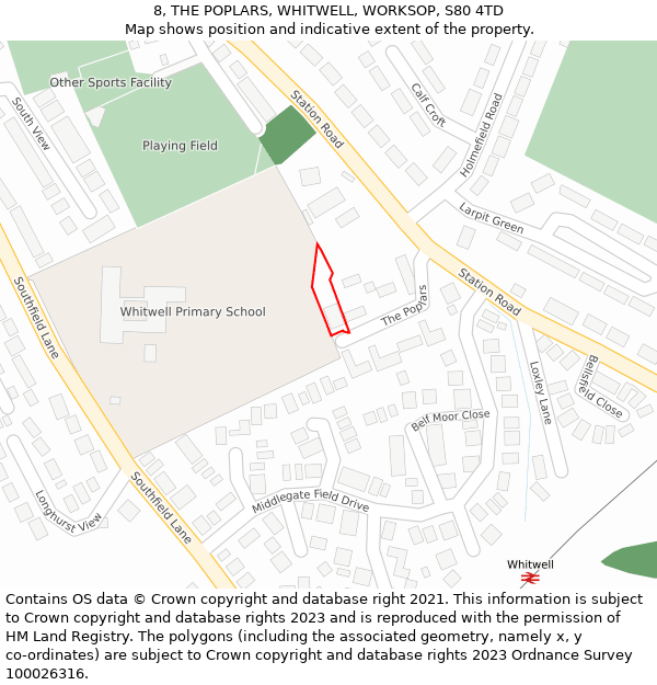 8, THE POPLARS, WHITWELL, WORKSOP, S80 4TD: Location map and indicative extent of plot
