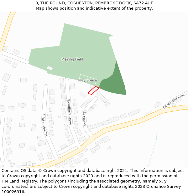 8, THE POUND, COSHESTON, PEMBROKE DOCK, SA72 4UF: Location map and indicative extent of plot