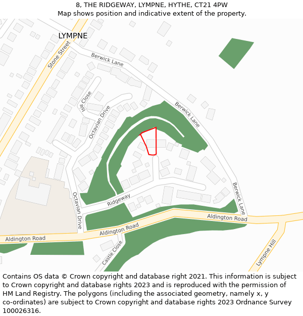 8, THE RIDGEWAY, LYMPNE, HYTHE, CT21 4PW: Location map and indicative extent of plot