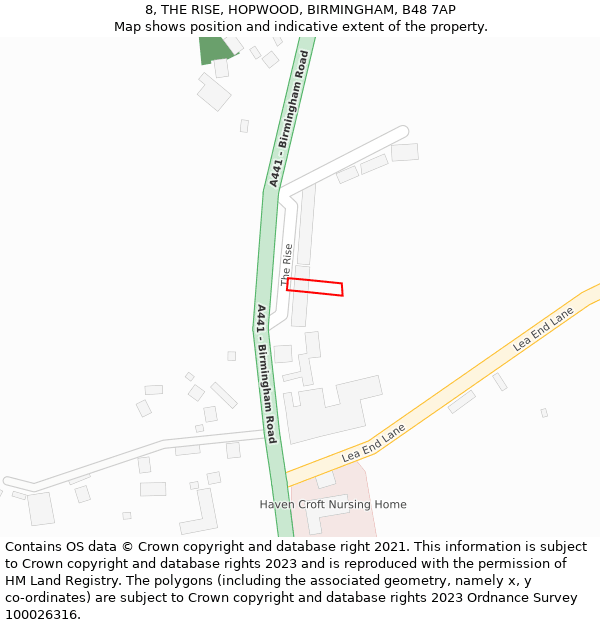 8, THE RISE, HOPWOOD, BIRMINGHAM, B48 7AP: Location map and indicative extent of plot