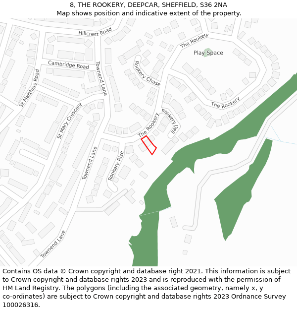 8, THE ROOKERY, DEEPCAR, SHEFFIELD, S36 2NA: Location map and indicative extent of plot