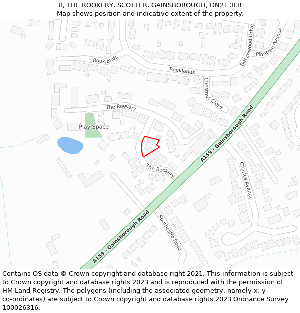 8, THE ROOKERY, SCOTTER, GAINSBOROUGH, DN21 3FB: Location map and indicative extent of plot