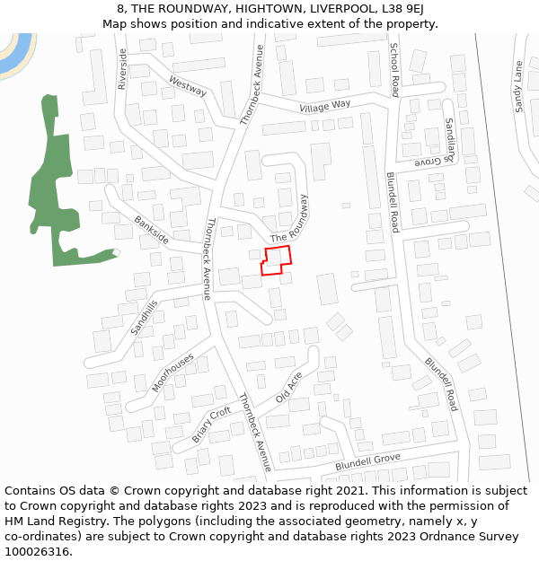 8, THE ROUNDWAY, HIGHTOWN, LIVERPOOL, L38 9EJ: Location map and indicative extent of plot