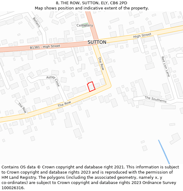 8, THE ROW, SUTTON, ELY, CB6 2PD: Location map and indicative extent of plot