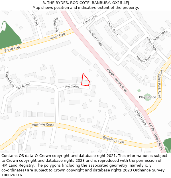 8, THE RYDES, BODICOTE, BANBURY, OX15 4EJ: Location map and indicative extent of plot