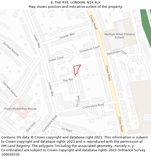 8, THE RYE, LONDON, N14 4LX: Location map and indicative extent of plot