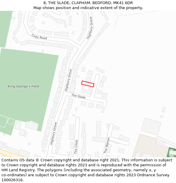 8, THE SLADE, CLAPHAM, BEDFORD, MK41 6DR: Location map and indicative extent of plot