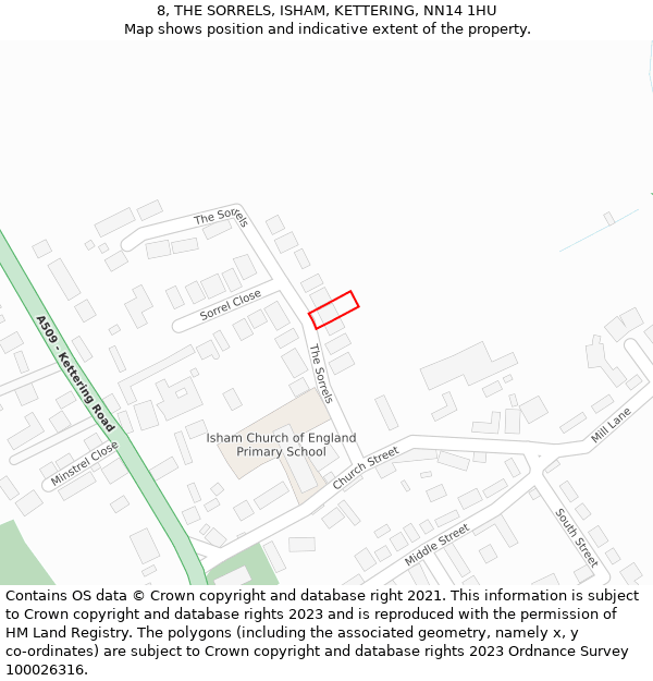 8, THE SORRELS, ISHAM, KETTERING, NN14 1HU: Location map and indicative extent of plot