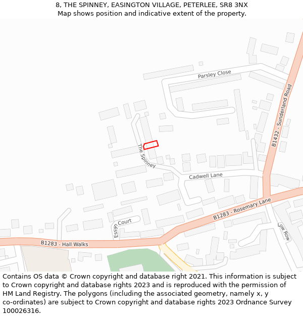 8, THE SPINNEY, EASINGTON VILLAGE, PETERLEE, SR8 3NX: Location map and indicative extent of plot