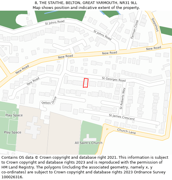 8, THE STAITHE, BELTON, GREAT YARMOUTH, NR31 9LL: Location map and indicative extent of plot