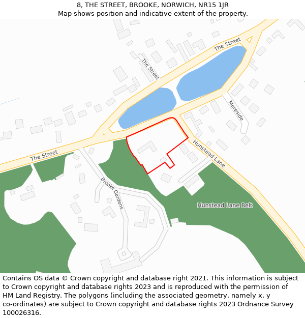 8, THE STREET, BROOKE, NORWICH, NR15 1JR: Location map and indicative extent of plot