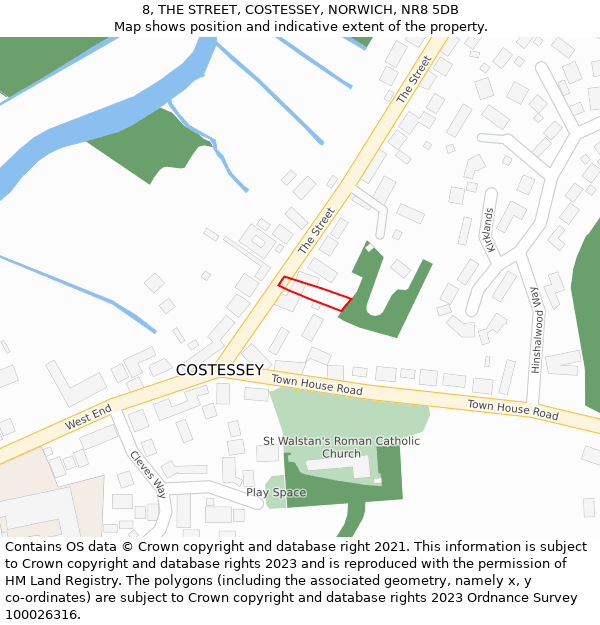 8, THE STREET, COSTESSEY, NORWICH, NR8 5DB: Location map and indicative extent of plot