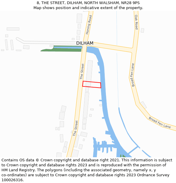 8, THE STREET, DILHAM, NORTH WALSHAM, NR28 9PS: Location map and indicative extent of plot