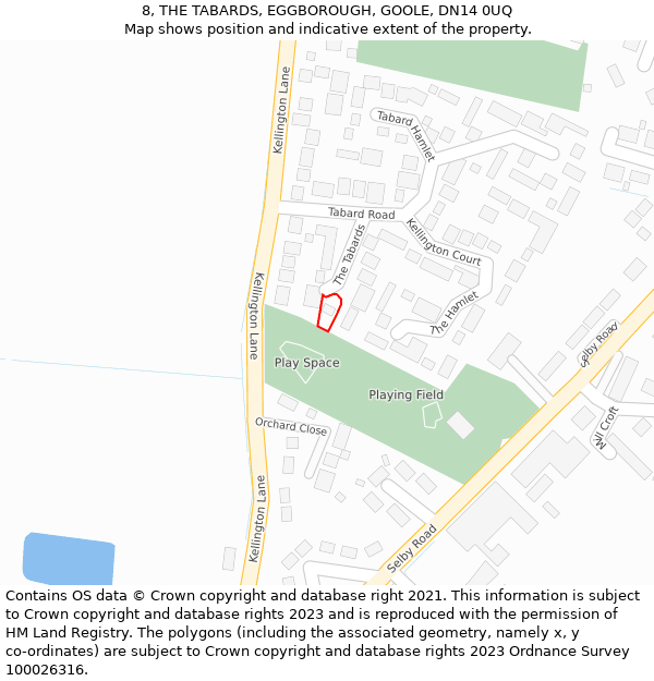 8, THE TABARDS, EGGBOROUGH, GOOLE, DN14 0UQ: Location map and indicative extent of plot