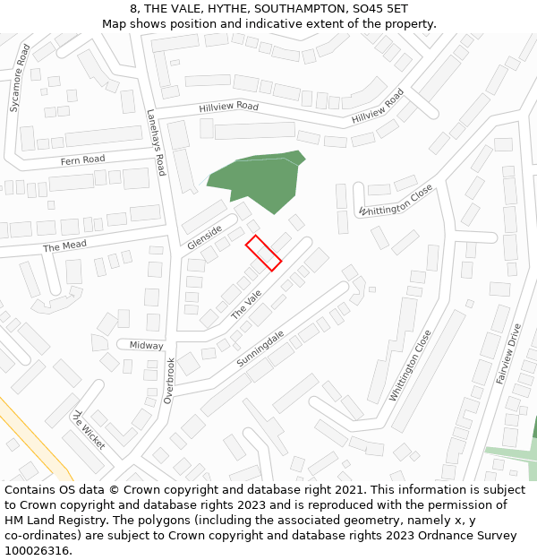 8, THE VALE, HYTHE, SOUTHAMPTON, SO45 5ET: Location map and indicative extent of plot