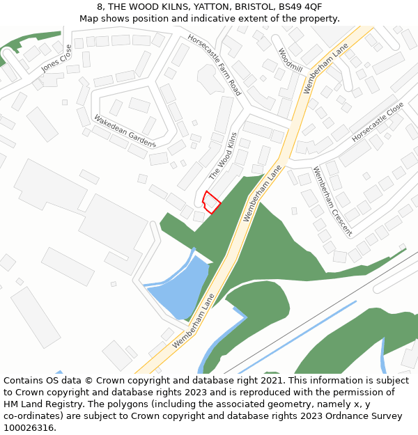 8, THE WOOD KILNS, YATTON, BRISTOL, BS49 4QF: Location map and indicative extent of plot