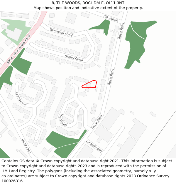 8, THE WOODS, ROCHDALE, OL11 3NT: Location map and indicative extent of plot