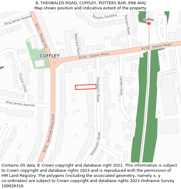 8, THEOBALDS ROAD, CUFFLEY, POTTERS BAR, EN6 4HQ: Location map and indicative extent of plot