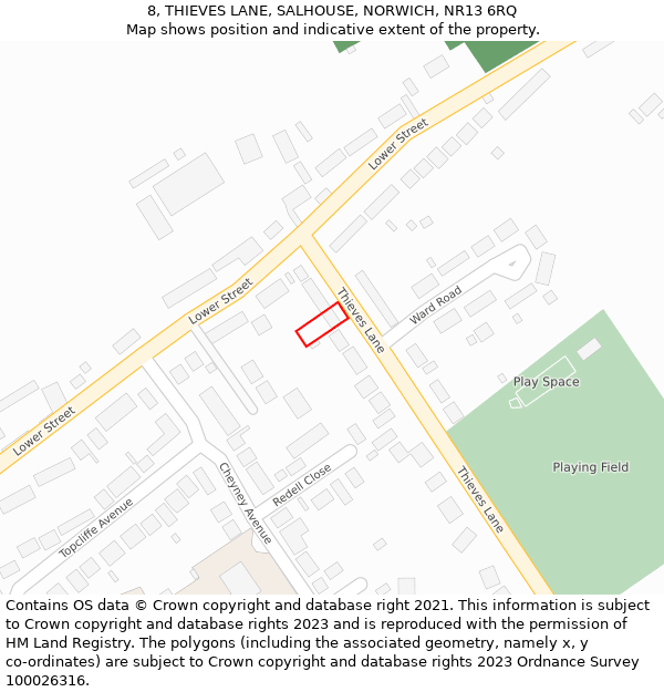 8, THIEVES LANE, SALHOUSE, NORWICH, NR13 6RQ: Location map and indicative extent of plot