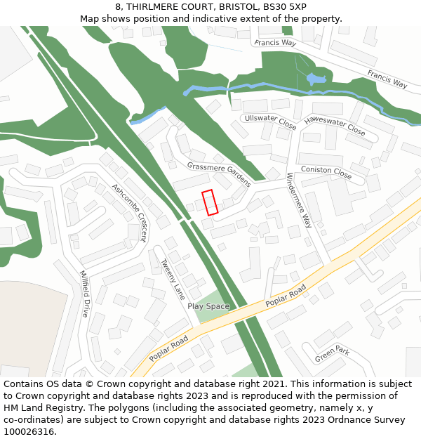 8, THIRLMERE COURT, BRISTOL, BS30 5XP: Location map and indicative extent of plot