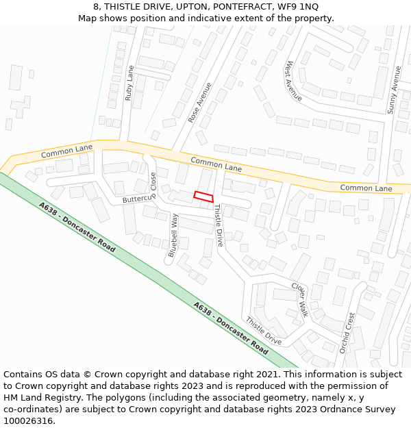 8, THISTLE DRIVE, UPTON, PONTEFRACT, WF9 1NQ: Location map and indicative extent of plot