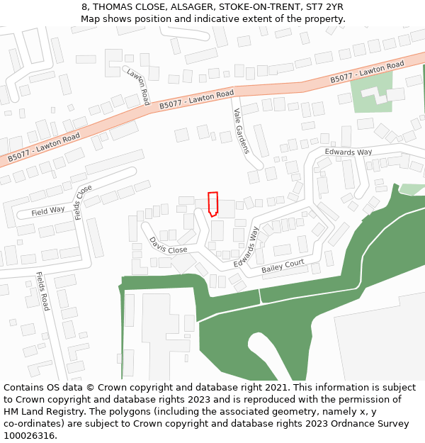 8, THOMAS CLOSE, ALSAGER, STOKE-ON-TRENT, ST7 2YR: Location map and indicative extent of plot