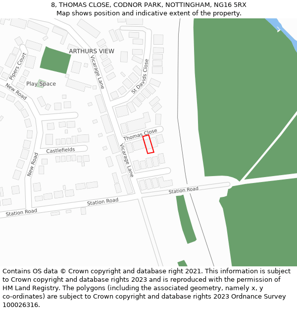 8, THOMAS CLOSE, CODNOR PARK, NOTTINGHAM, NG16 5RX: Location map and indicative extent of plot