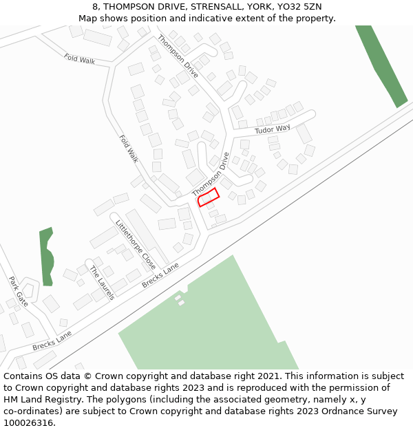 8, THOMPSON DRIVE, STRENSALL, YORK, YO32 5ZN: Location map and indicative extent of plot