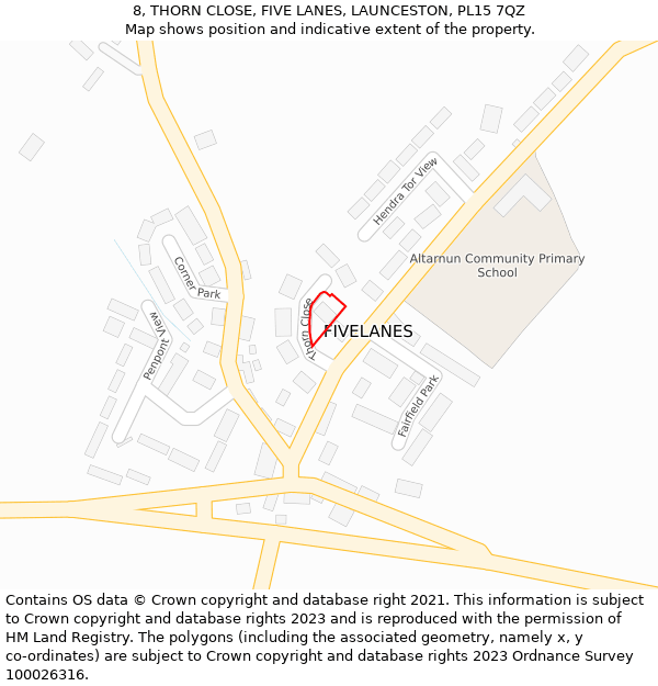 8, THORN CLOSE, FIVE LANES, LAUNCESTON, PL15 7QZ: Location map and indicative extent of plot