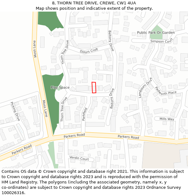 8, THORN TREE DRIVE, CREWE, CW1 4UA: Location map and indicative extent of plot