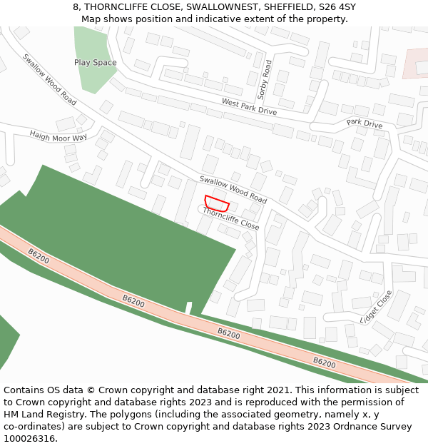 8, THORNCLIFFE CLOSE, SWALLOWNEST, SHEFFIELD, S26 4SY: Location map and indicative extent of plot