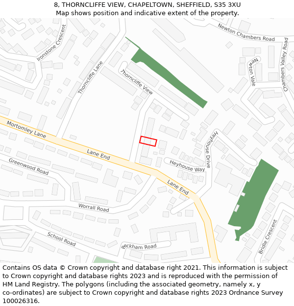 8, THORNCLIFFE VIEW, CHAPELTOWN, SHEFFIELD, S35 3XU: Location map and indicative extent of plot