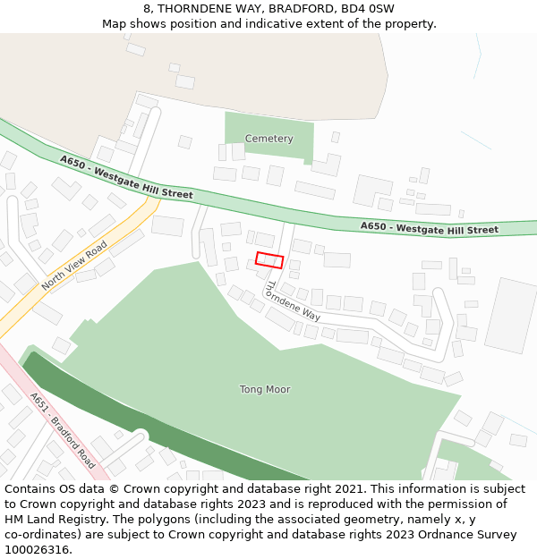 8, THORNDENE WAY, BRADFORD, BD4 0SW: Location map and indicative extent of plot