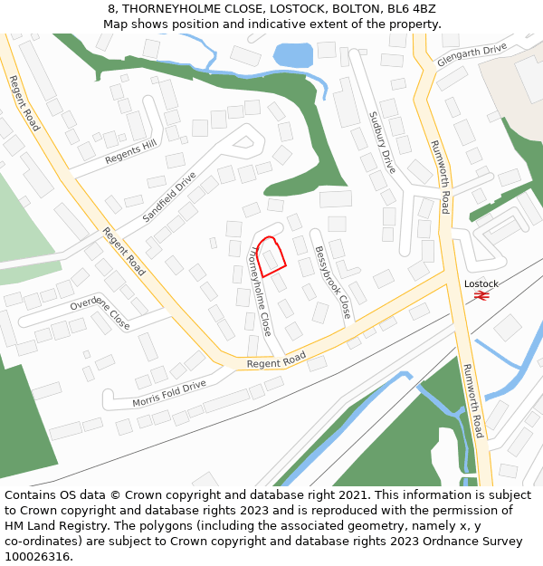 8, THORNEYHOLME CLOSE, LOSTOCK, BOLTON, BL6 4BZ: Location map and indicative extent of plot