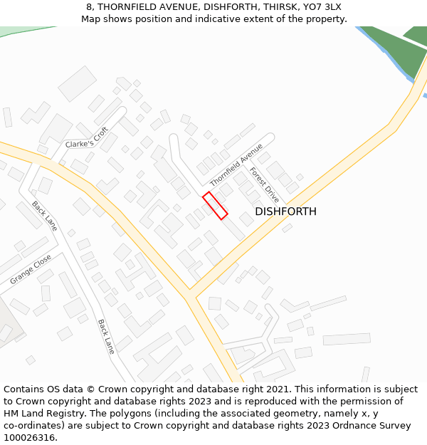 8, THORNFIELD AVENUE, DISHFORTH, THIRSK, YO7 3LX: Location map and indicative extent of plot