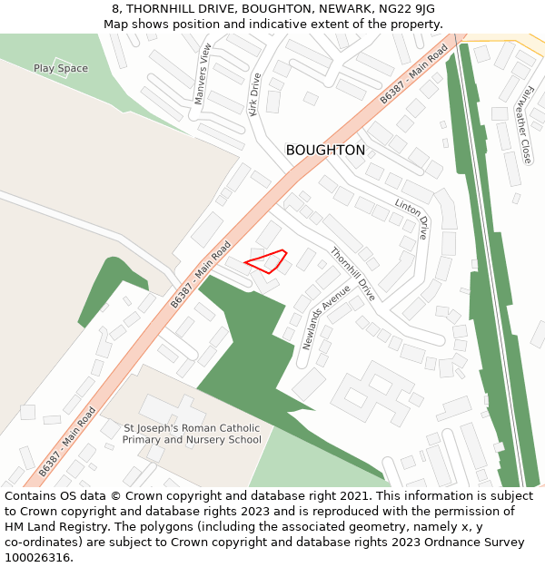 8, THORNHILL DRIVE, BOUGHTON, NEWARK, NG22 9JG: Location map and indicative extent of plot