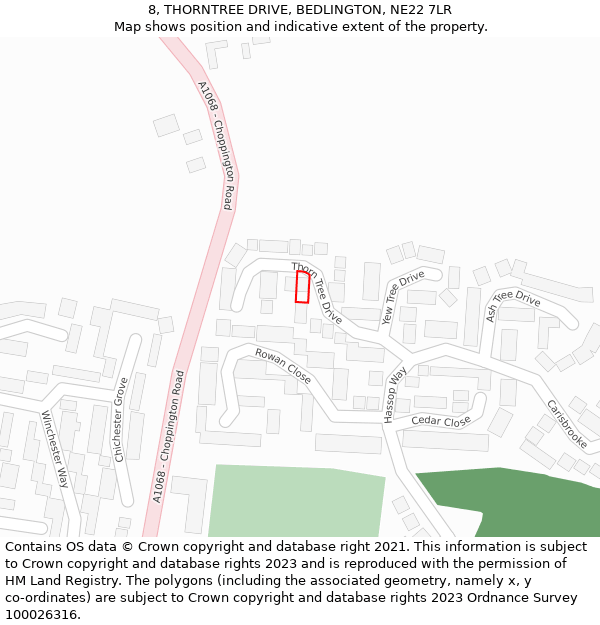 8, THORNTREE DRIVE, BEDLINGTON, NE22 7LR: Location map and indicative extent of plot