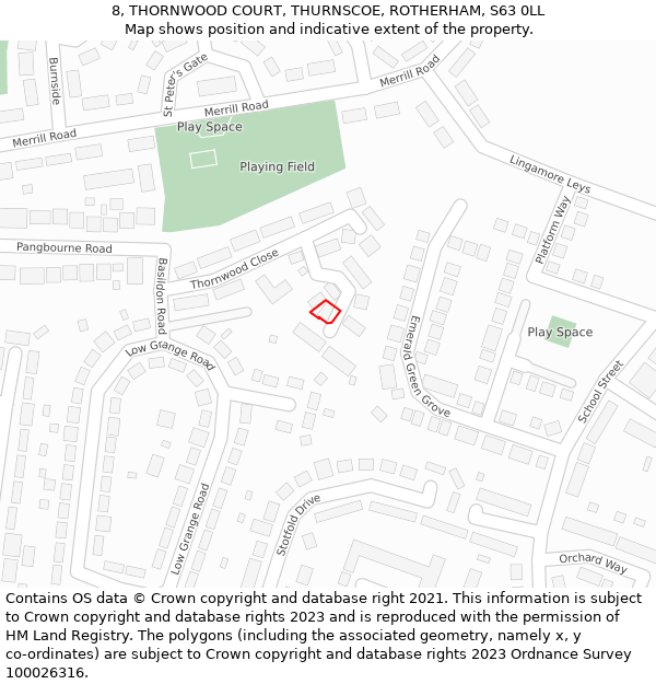 8, THORNWOOD COURT, THURNSCOE, ROTHERHAM, S63 0LL: Location map and indicative extent of plot