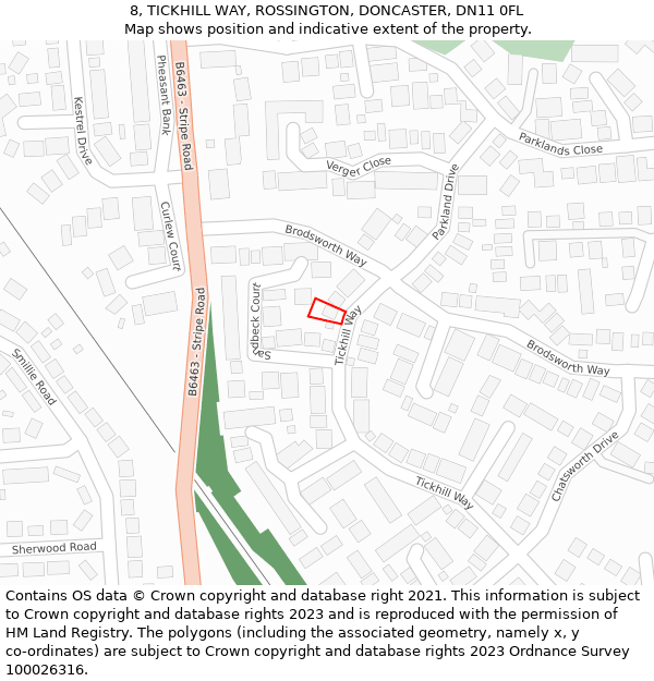 8, TICKHILL WAY, ROSSINGTON, DONCASTER, DN11 0FL: Location map and indicative extent of plot