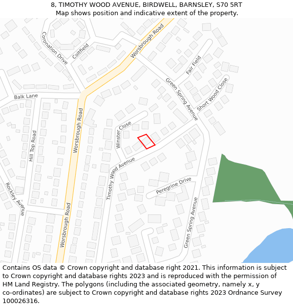 8, TIMOTHY WOOD AVENUE, BIRDWELL, BARNSLEY, S70 5RT: Location map and indicative extent of plot