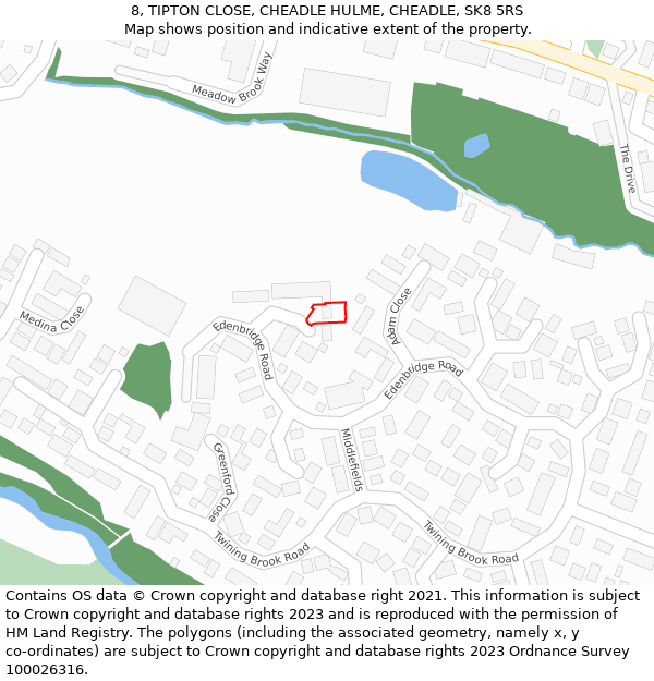 8, TIPTON CLOSE, CHEADLE HULME, CHEADLE, SK8 5RS: Location map and indicative extent of plot