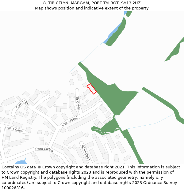 8, TIR CELYN, MARGAM, PORT TALBOT, SA13 2UZ: Location map and indicative extent of plot