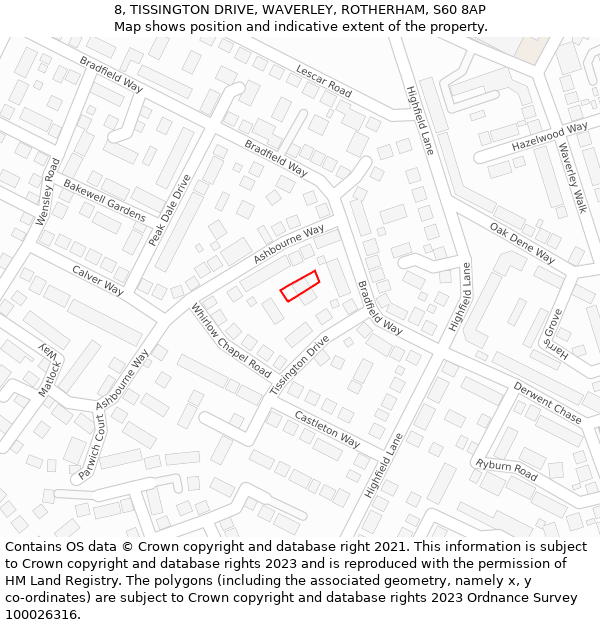 8, TISSINGTON DRIVE, WAVERLEY, ROTHERHAM, S60 8AP: Location map and indicative extent of plot