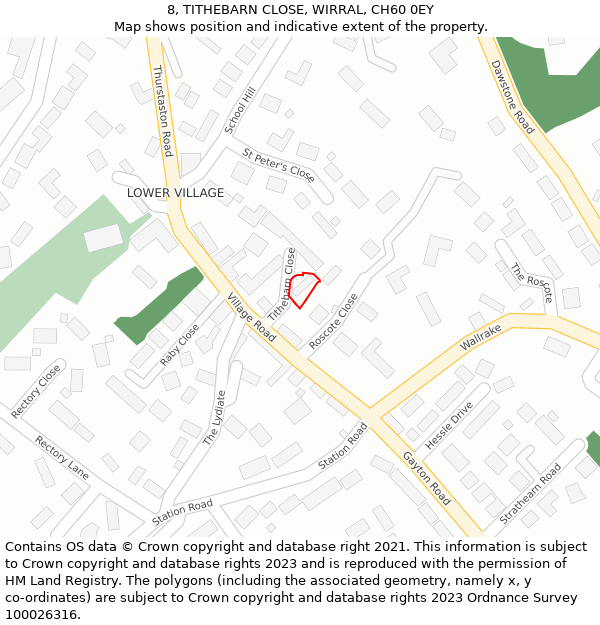 8, TITHEBARN CLOSE, WIRRAL, CH60 0EY: Location map and indicative extent of plot